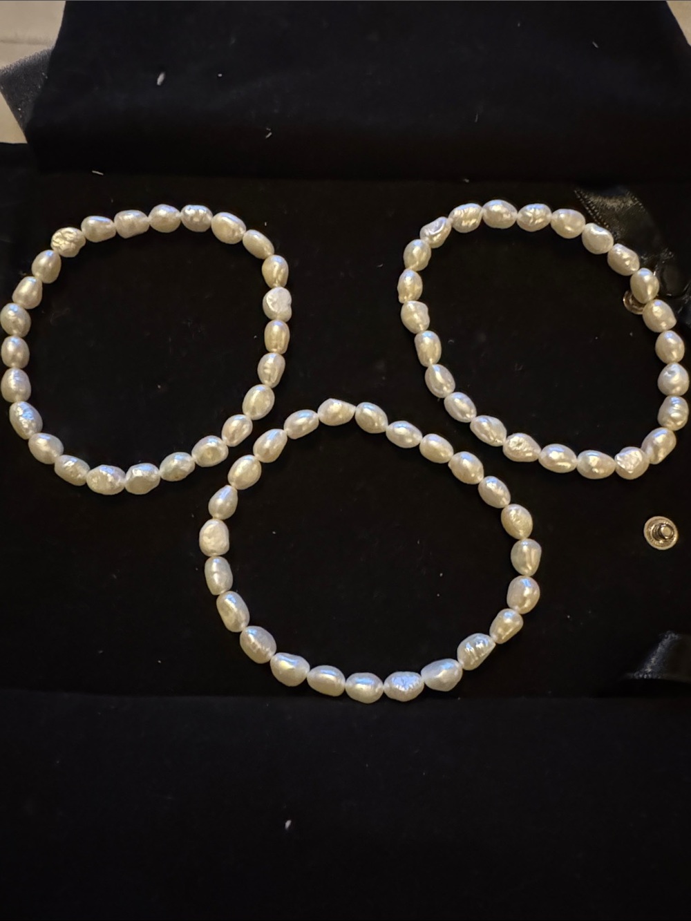 Three Classic White Pearl Stretch Bracelet - Women Jewelry